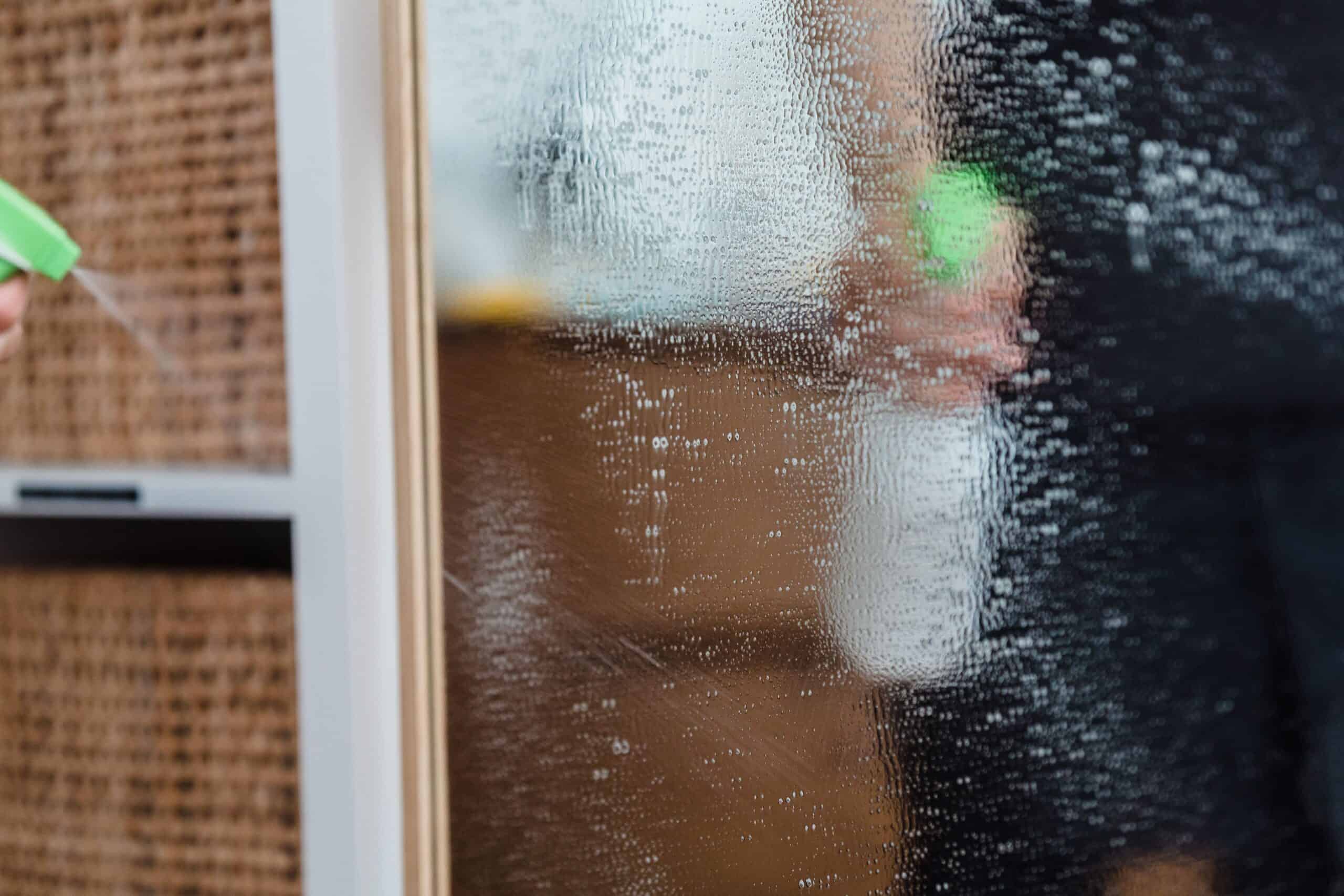 Cleaning a bathroom mirror